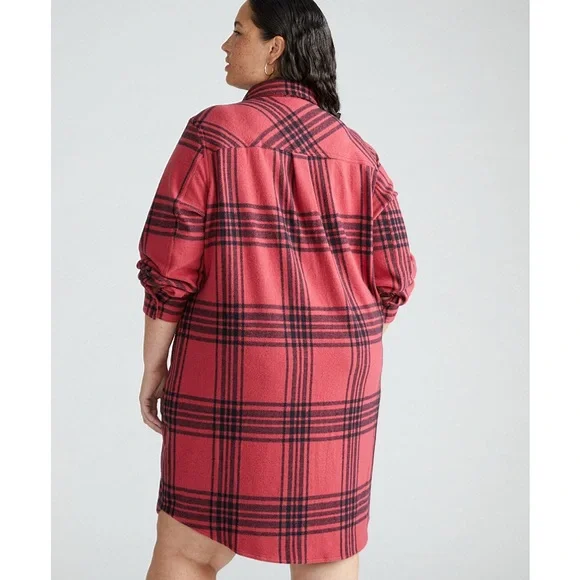 Universal Standard Maine Stretch Cranberry Plaid Flannel Shirtdress - Picture 2 of 11